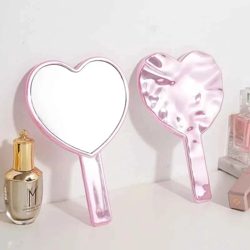 Eyelash Extensions Handheld Mirror Heart Shape Vanity Mirror SPA Salon Personalized Makeup Mirrors With Handle Make Up Tools Pink-1pc