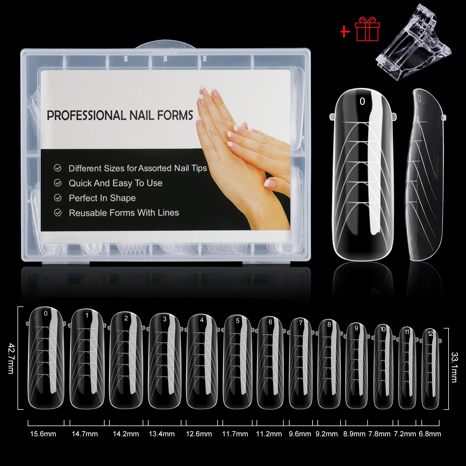 NEW Stiletto Coffin Clear Dual Forms False Tips Quick Building Gel Mold Nail System Full Cover Nail Extension Forms Top new-130pcs-box