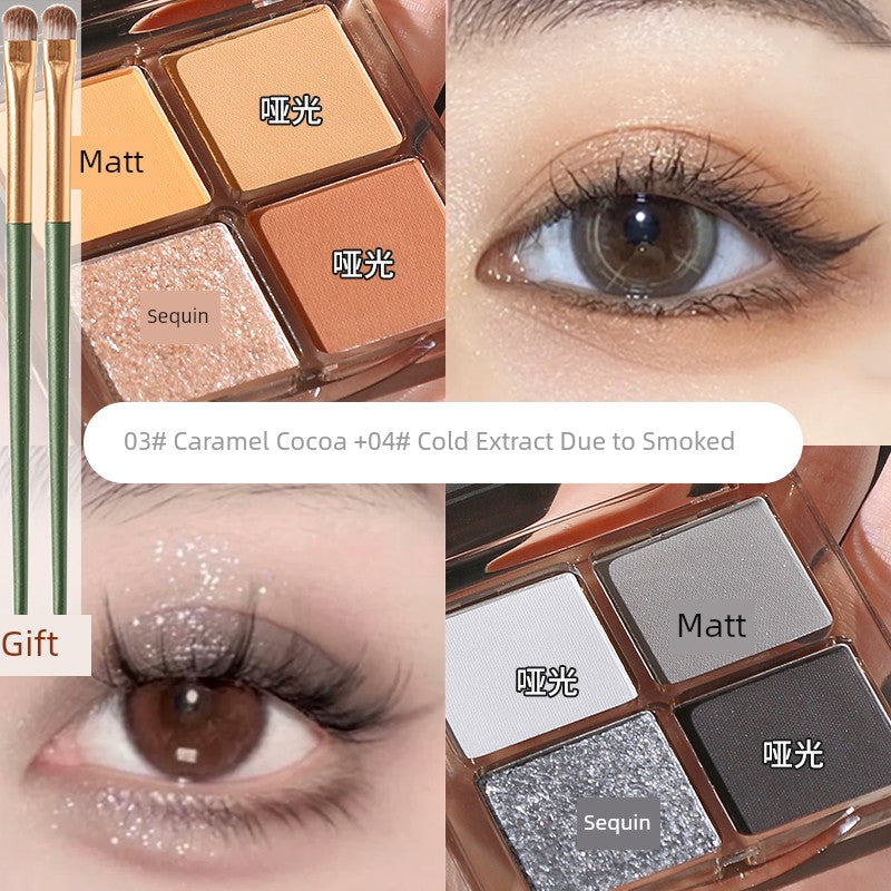 Wake up at Home, Daydreaming, Four Color Eyeshadow Palette Smoked, Pink Brown Earth Color, Everyday Joker Beginner 2 Boxes (03#+04#) +2 Eye Shadow Brushes