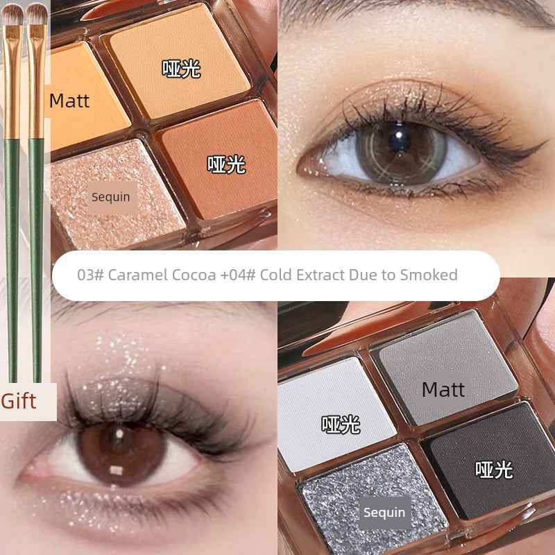 Genuine Goods Wake up at Home with Daydreaming Four Color Eyeshadow Palette Smoked Pink Brown Earth Color Everyday Joker Beginner 2 boxes (03#+04#)+2 eye shadow brushes