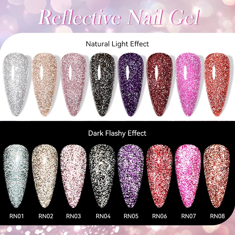 LILYCUTE 7ML Neon Reflective Glitter Gel Nail Polish Soak Off Super Shining Champagne Gold UV Gel Polish For Nail Art Mani...