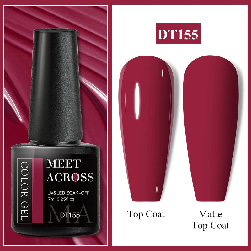 MEET ACROSS 7ml Dark Color Glitter Top Coat Gel For Nails Brocade Powder 2 In 1 Chameleon Nail Art Gel Varnish Manicure Q4...