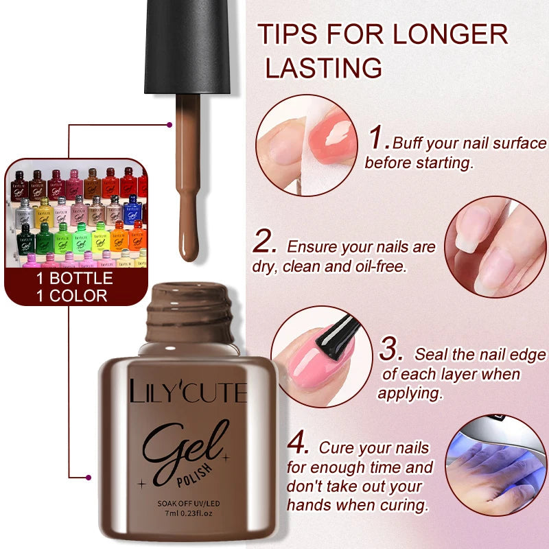 LILYCUTE 6Pcs/set 7ml Coffee Series Gel Nail Polish Kit 125 Colors Manicure Semi Permanent Soak Off UV Nail Art Gel Varnis...