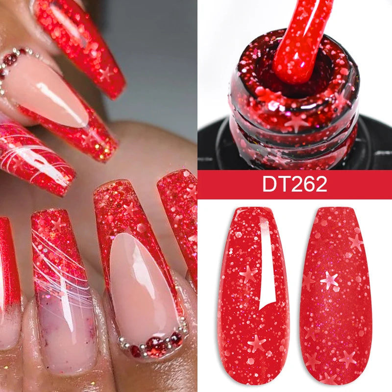 MEET ACROSS 7ml Dark Color Glitter Top Coat Gel For Nails Brocade Powder 2 In 1 Chameleon Nail Art Gel Varnish Manicure Q5...