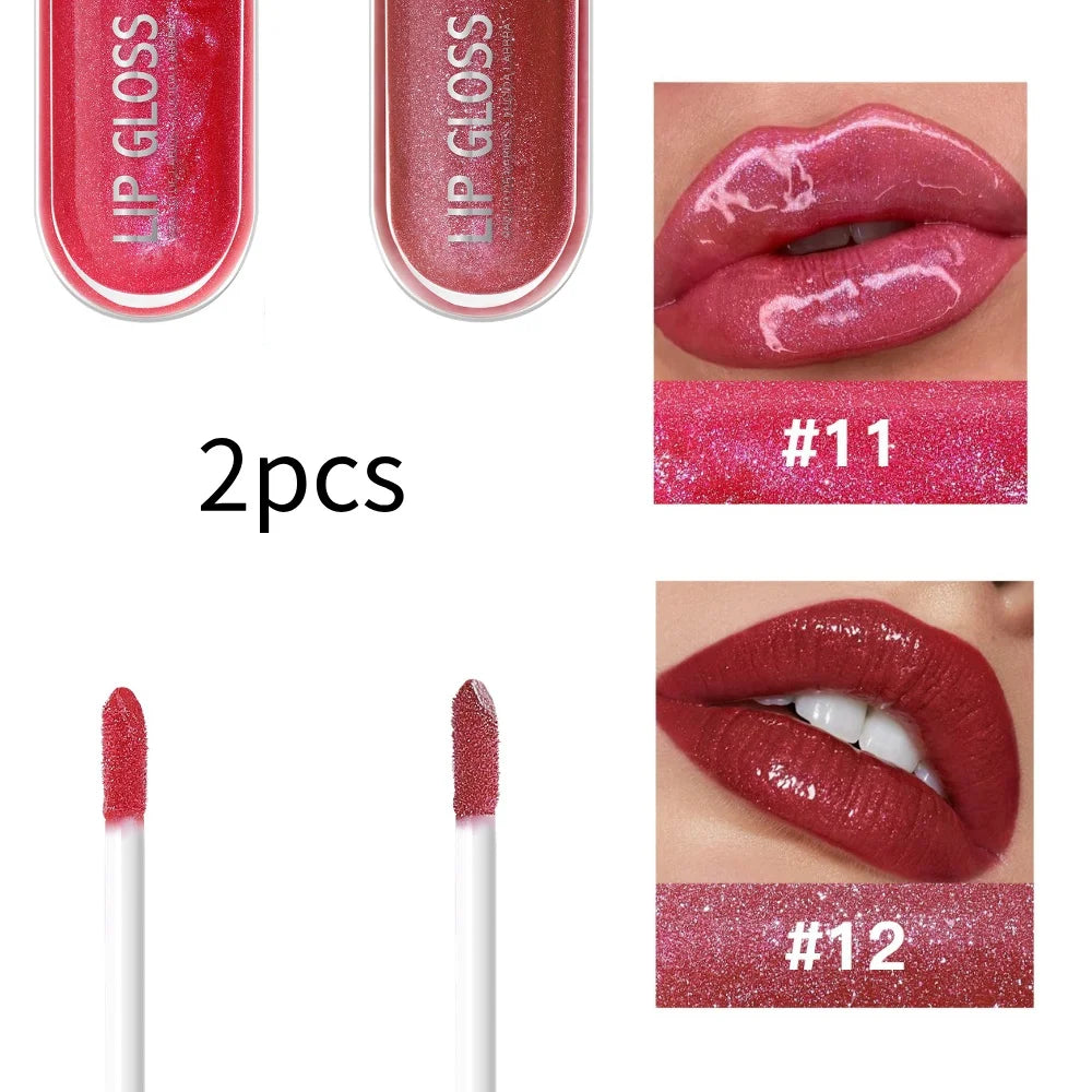 USHAS 12 colors mirror fine flash liquid lipstick pearlescent color waterproof sweatproof non-stick cup lip gloss 29225-06 - 