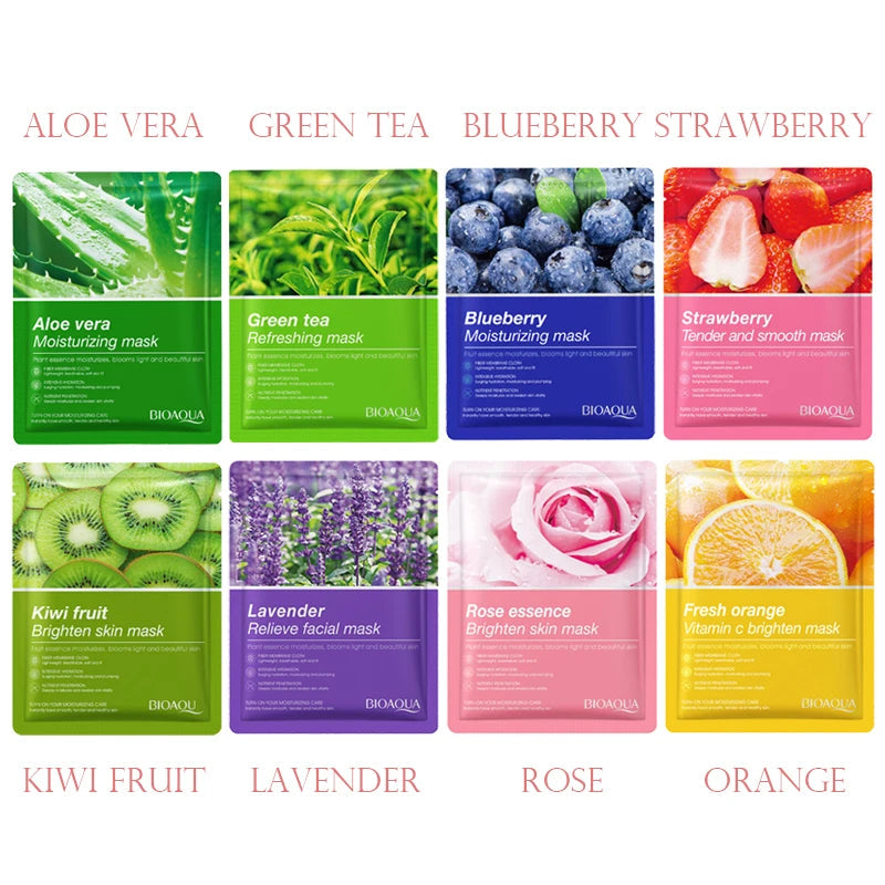 8pcs Natural Plant Face Mask Beauty Skincare Facial Masks Moisturizing Firming Hydrating Facial Mask Face Care Korean Cosmetics Aurora Glow Avenue