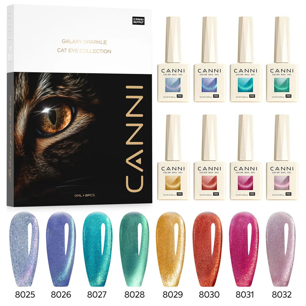 #8013 CANNI Nail Gel Polish Hema Free Super Glossy Glitter Cat Eye Gel Diamond Top Coat Semi Permanent Soak Off UV LED Varnish Aurora Glow Avenue
