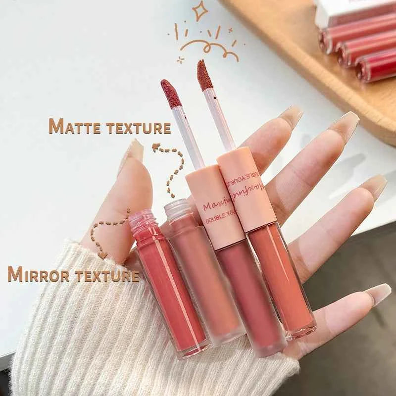 Matte Mirror Double Ended Lip Gloss Velvet Texture And Jelly Texture Moisturizing And Easy To Apply Lip Liquid Lipstick - 