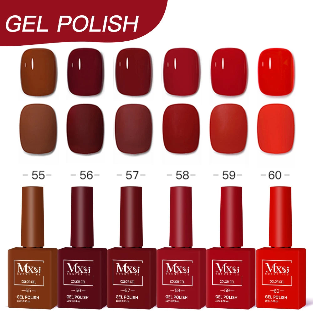 Mxsi 60 Colors Nail Gel Polish 15ml Vernis Semi Permanent Nail Art Manicure Soak Off DIY LED UV Gel Nails Polish Nail Supplies 6PCS MXSI 60-55-60