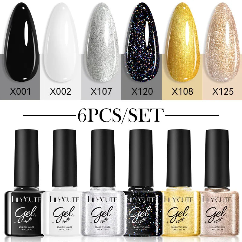 LILYCUTE 6Pcs/set 7ml Coffee Series Gel Nail Polish Kit 125 Colors Manicure Semi Permanent Soak Off UV Nail Art Gel Varnis...