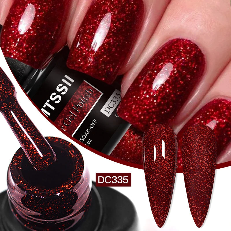 Mtssii 7ml Red Glitter Gel Nail Polish Sequins Shiny Manicure Semi Permanent Base Top Coat Soak Off LED UV Nail Art Gel Va...
