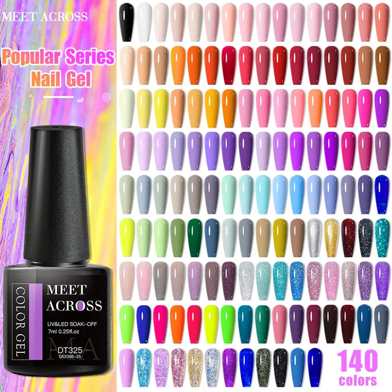MEET ACROSS 7ml Popular Series Nail Gel Polish 140 Colors Soak Off UV/LED Long Lasting Nail Art Gel Varnish for Manicure N...