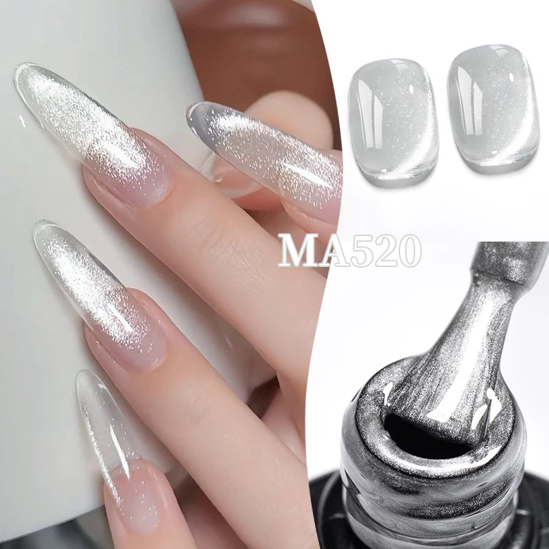 MEET ACROSS 7ml Porcelain White Cat Eye Gel Polish Holographic Glitter Magnetic Galactic Effect Gel Nail Polish Soak Off U...