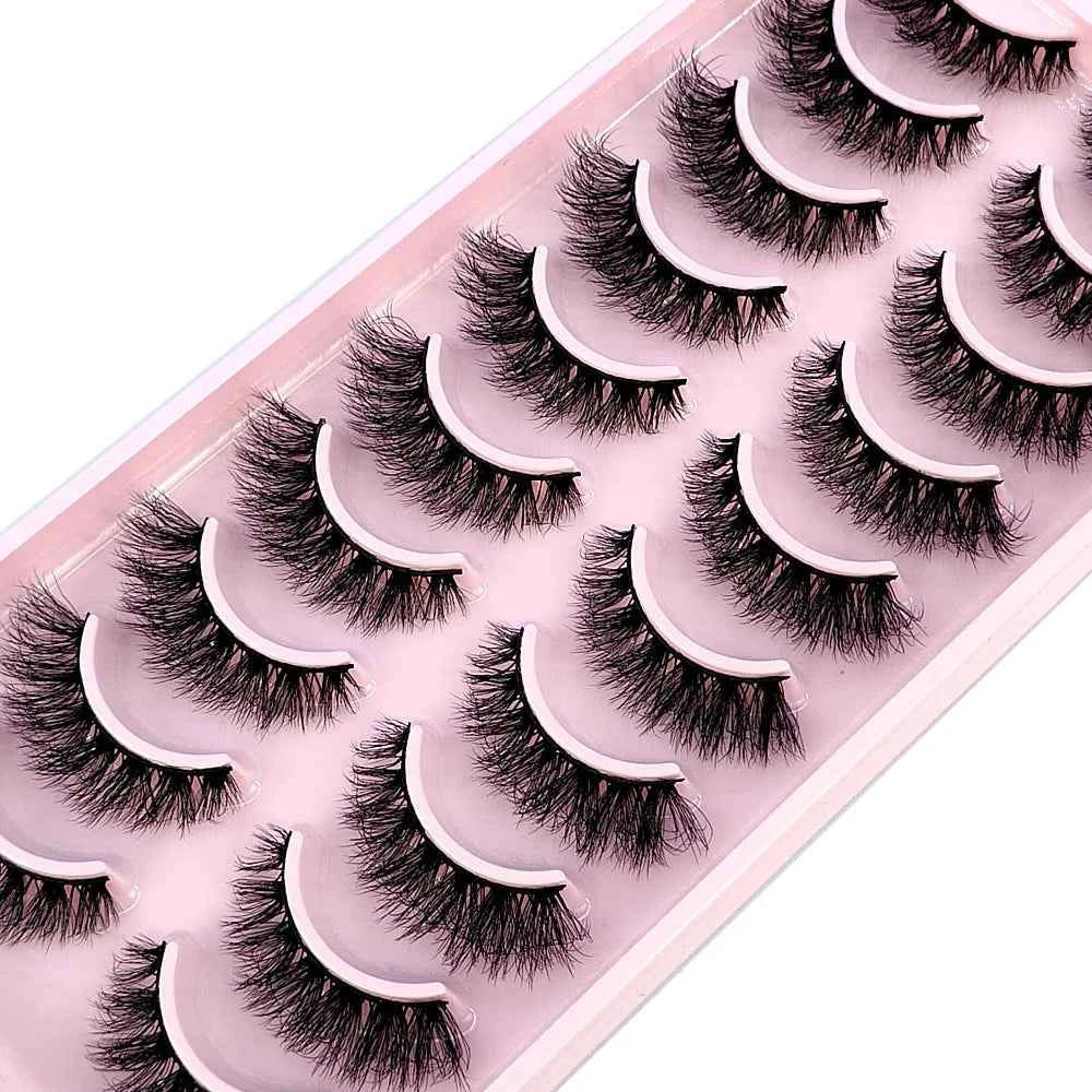 10 Pairs Faux Mink Eyelashes Handmade False Eyelashes Natural Nude Makeup Simulation Cross Messy Eye 3D Curly Eyelashes 10...