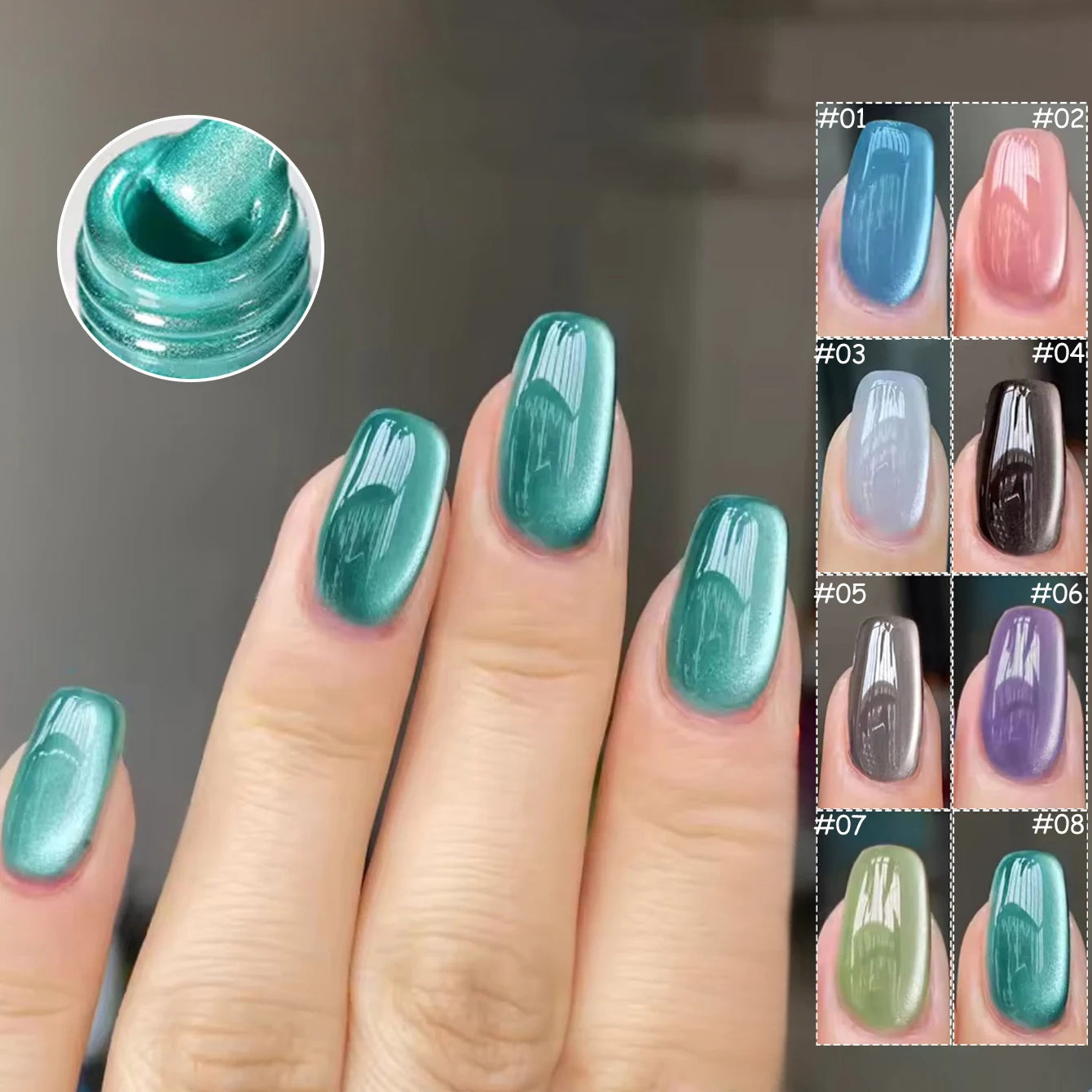 1-8pcs TC Flow Light White Cat Eye Gel Nail Polish Ultra Shine Soak Off UV Gel Mirror Glass Cat Magnet Gel Varnish Nail Su...