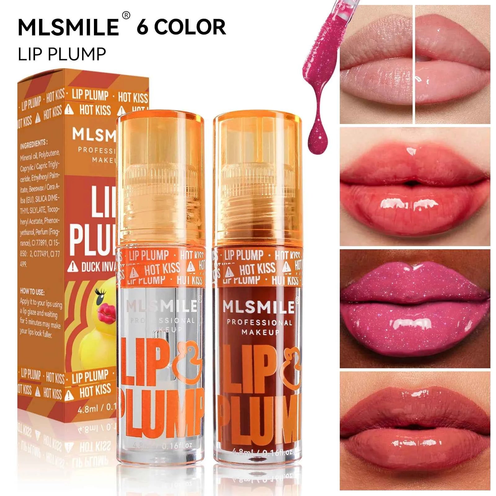 MLSMILE Duck Lip Plump Lip Oil Moisturizing Lip Gloss Mirror Water nature long-lasting Gloss Gloss Pearl Lip Glaze Set - 