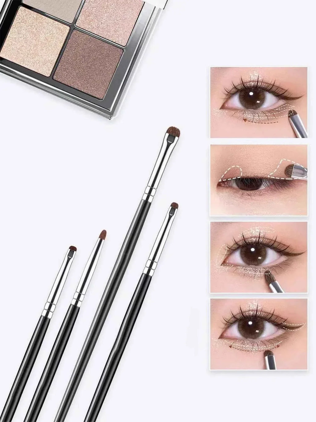 1 Set Of 4 Black Eye Detail Makeup Brushes Pony Hair Precision Eye Shadow Lying Silkworm Brightening Eyeliner Applicator Small
