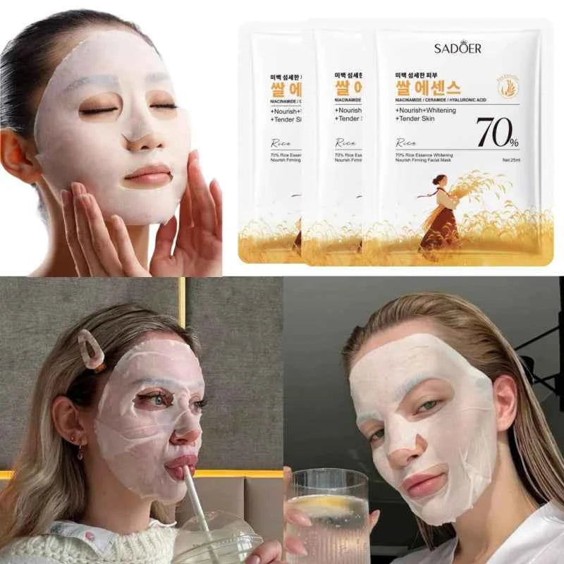 1/5/10PCS Rice Essence Face Sheet Mask,Niacinamide Hyaluronic Acid Hydrating Nourishing Brightening Tender Skin,Korean Skincare