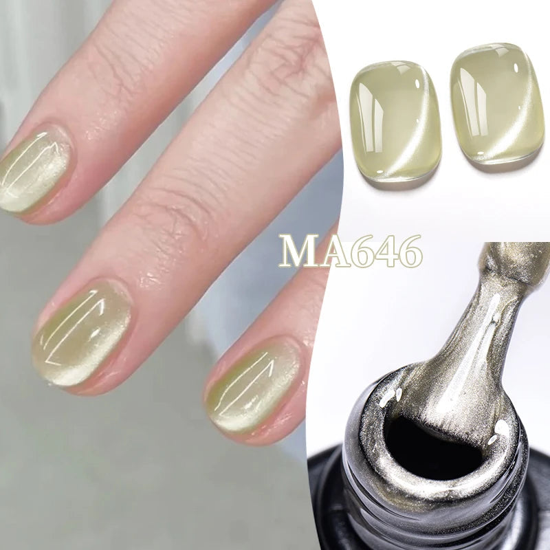 MEET ACROSS 7ml Porcelain White Cat Eye Gel Polish Holographic Glitter Magnetic Galactic Effect Gel Nail Polish Soak Off UV Gel Q57563-3