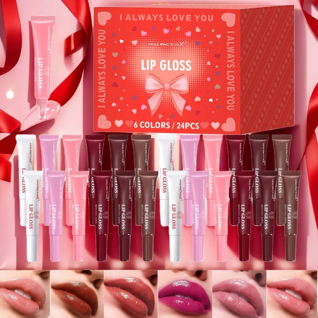 Premium gift set 24PCS/box Lip gloss set Long-lasting moisturizing Lip color modification Perfect gift for women Valentine...