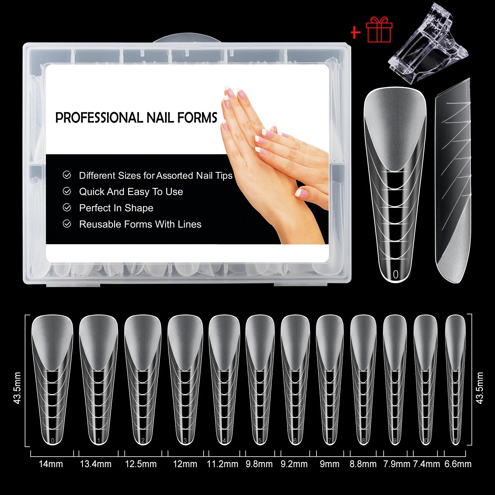 NEW Stiletto Coffin Clear Dual Forms False Tips Quick Building Gel Mold Nail System Full Cover Nail Extension Forms Top D-...