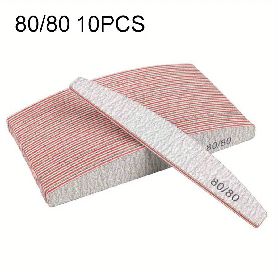 1/3/5/10Pcs Professional Nail File 80/100/150/180/240 Sandpaper Strong Thick Sanding Half Moon Lime nail accessories and Tools Aurora Glow Avenue