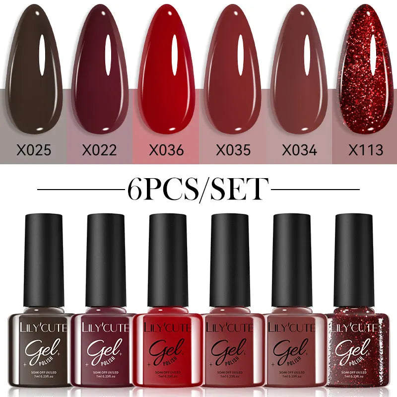 LILYCUTE 6Pcs/set 7ml Coffee Series Gel Nail Polish Kit 125 Colors Manicure Semi Permanent Soak Off UV Nail Art Gel Varnis...