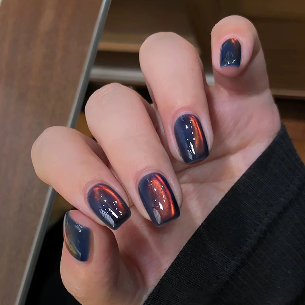 1-12pcs WS Autumn Winter Nails Sea Sunset Amber Blue Gold Linght Crystal Glass Bead Cat Eye Gel Nail Polish Nail Salon Home DIY