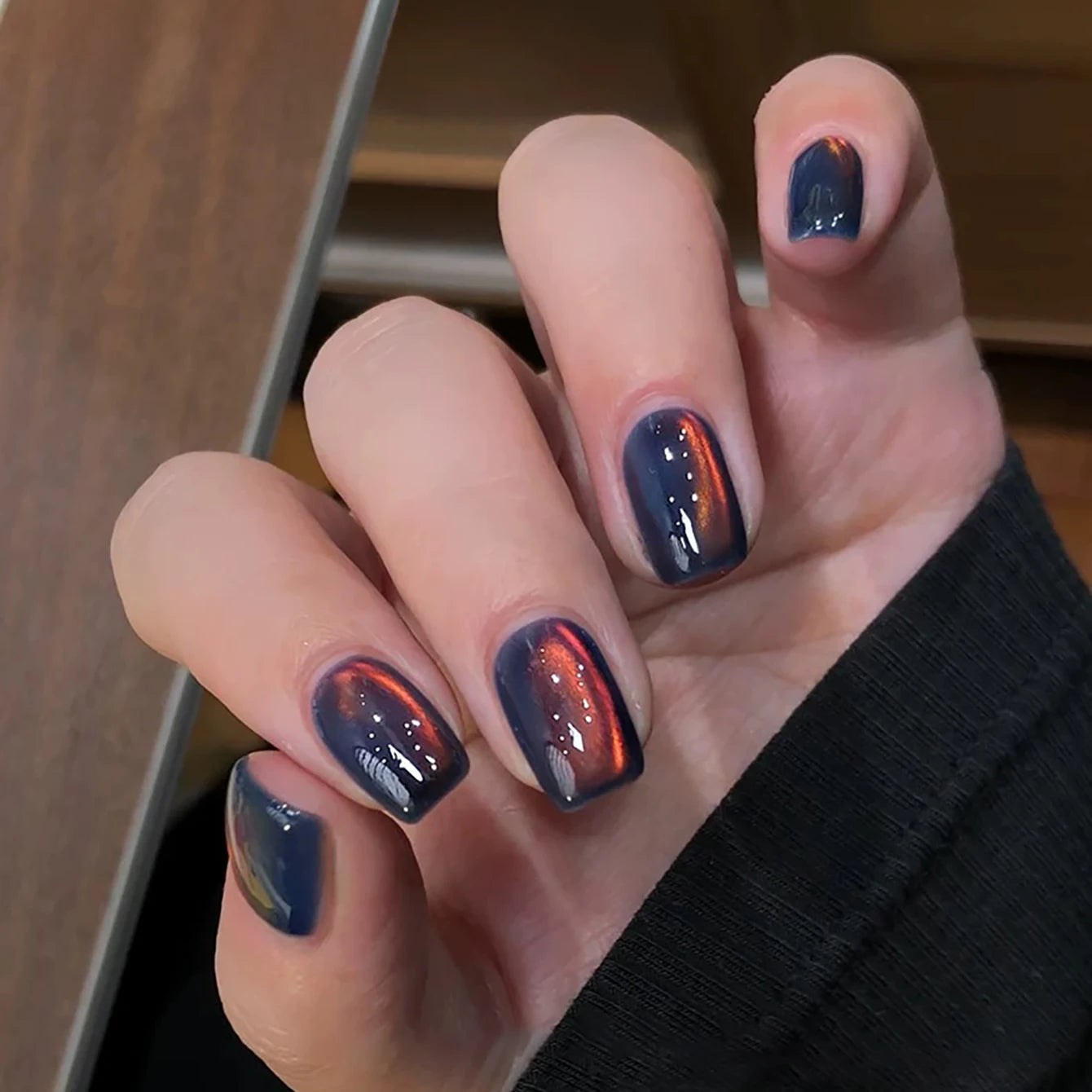 1-12pcs WS Autumn Winter Nails Sea Sunset Amber Blue Gold Linght Crystal Glass Bead Cat Eye Gel Nail Polish Nail Salon Home DIY