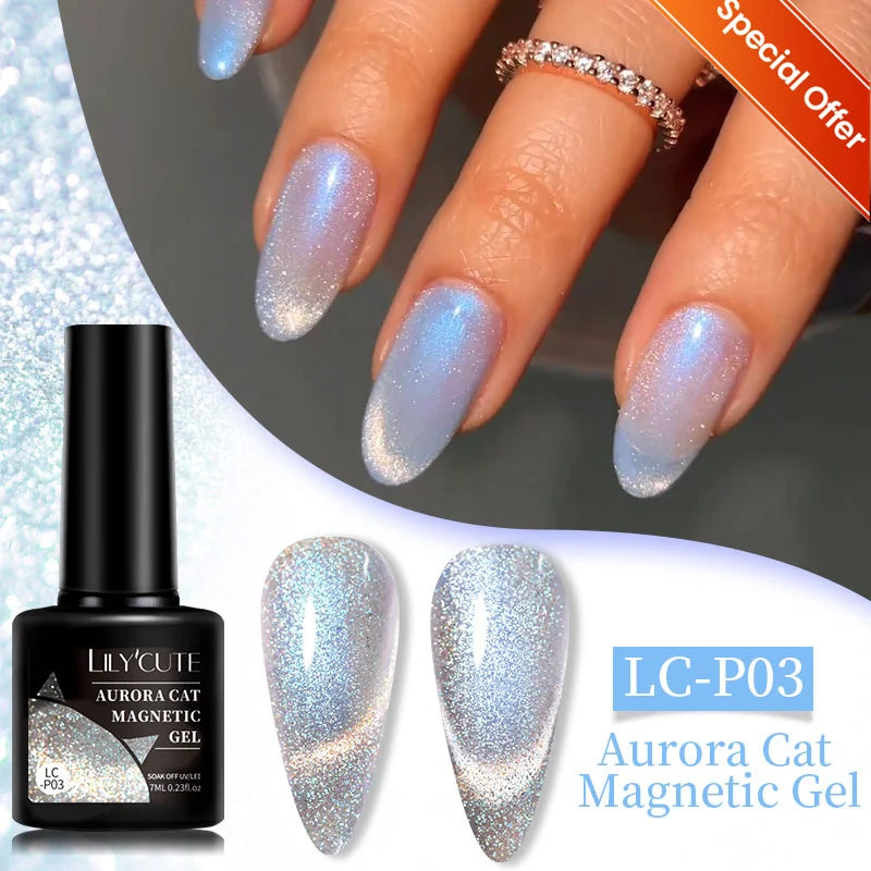 LILYCUTE 7ml Aurora Cat Magnetic Gel Nail Polish Reflective Magnet Gel Varnishes Semi Permanent UV Gel For Nail Art Manicu...