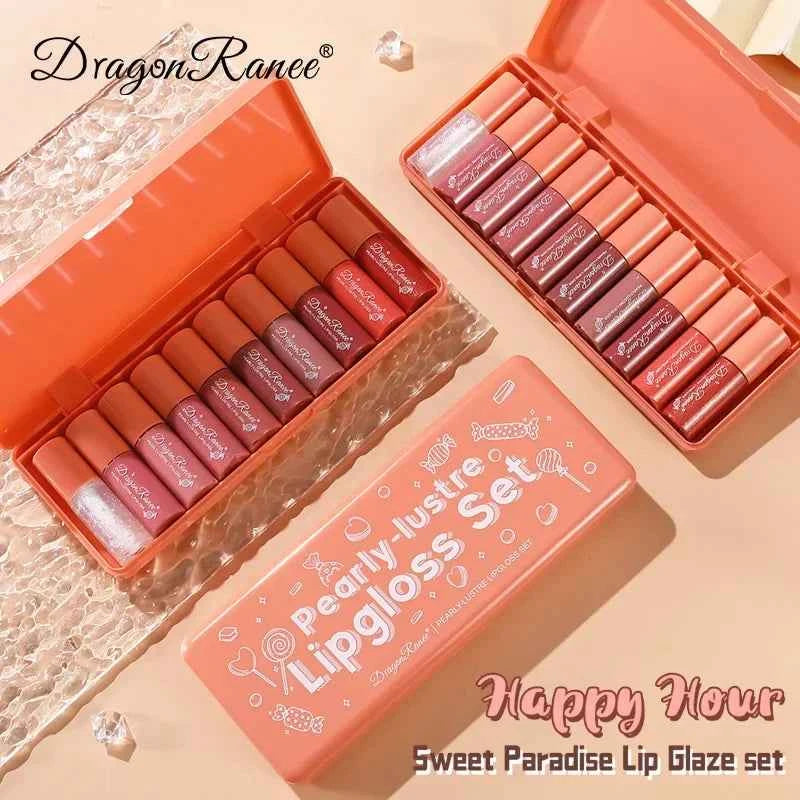 Pearlescent Liquid Lipstick 10pcs Waterproof Long Lasting Lip Gloss Shiny Moisturizing Non Fade Mini Lip Glaze Makeup Set - 