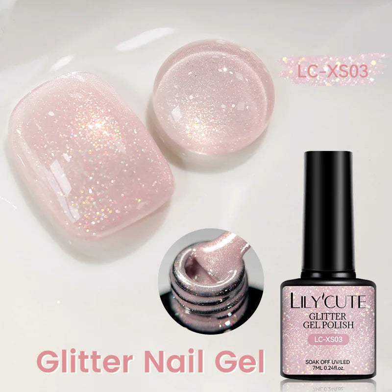 LILYCUTE 7ml Shiny Glitter Nail Gel Polish Pearl Shell Sparkling White UV LED Varnishes Soak Off Gel Manicure Decoration 6...