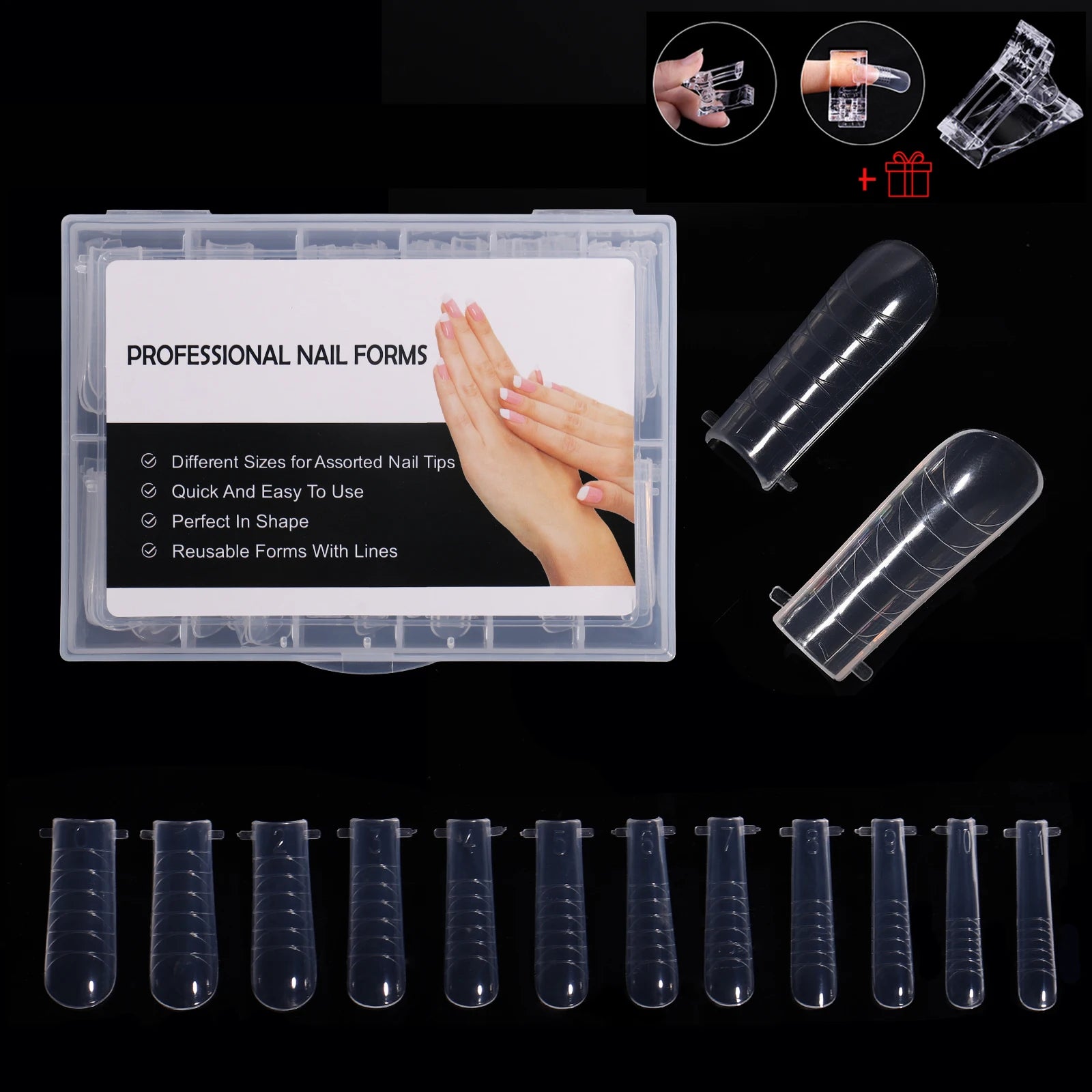 NEW Stiletto Coffin Clear Dual Forms False Tips Quick Building Gel Mold Nail System Full Cover Nail Extension Forms Top J-...