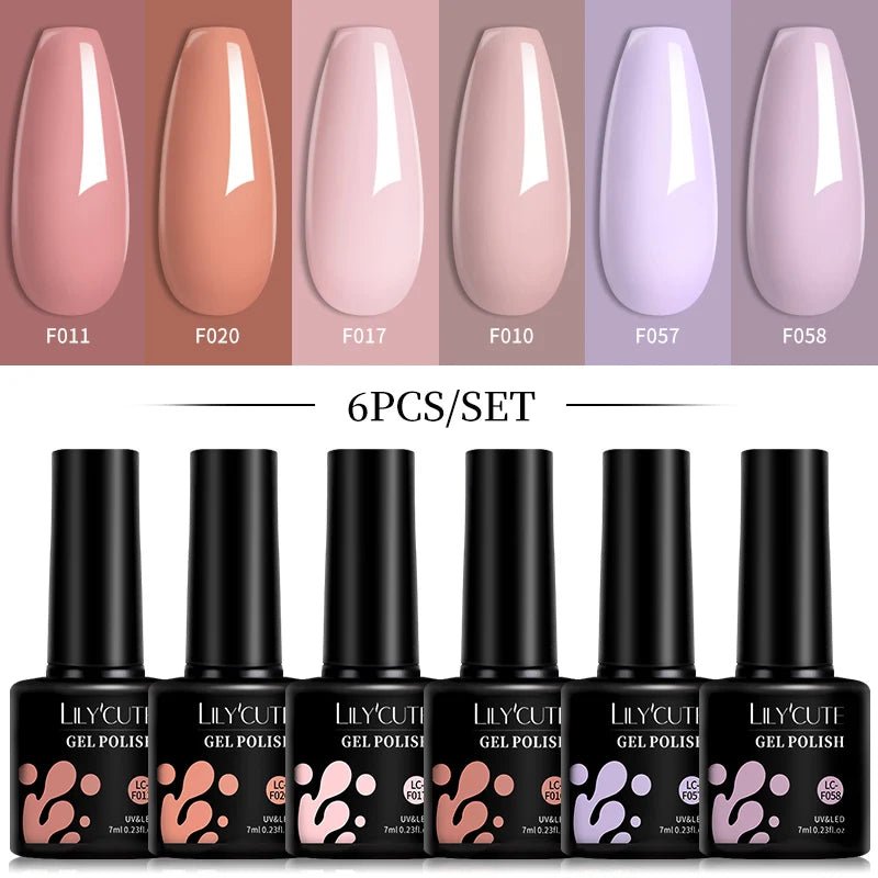 LILYCUTE 6Pcs/Set 7ML Gel DIY Nail Polish Bright Pink Semi Permanent Soak Off UV LED Gel Varnish Nail Art Design Manicure ...