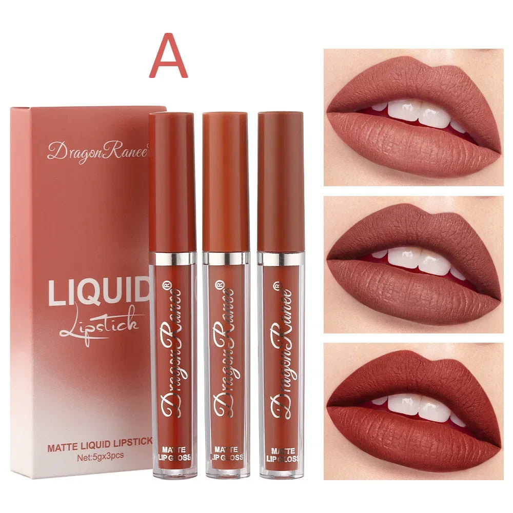 3 PCS Liquid Lipsticks Set Long Lasting Make Up For Women Korean Beauty Cosmetics Matte Lipsticks Waterproof Long lasting A