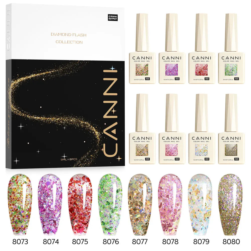 #8013 CANNI Nail Gel Polish Hema Free Super Glossy Glitter Cat Eye Gel Diamond Top Coat Semi Permanent Soak Off UV LED Varnish Aurora Glow Avenue