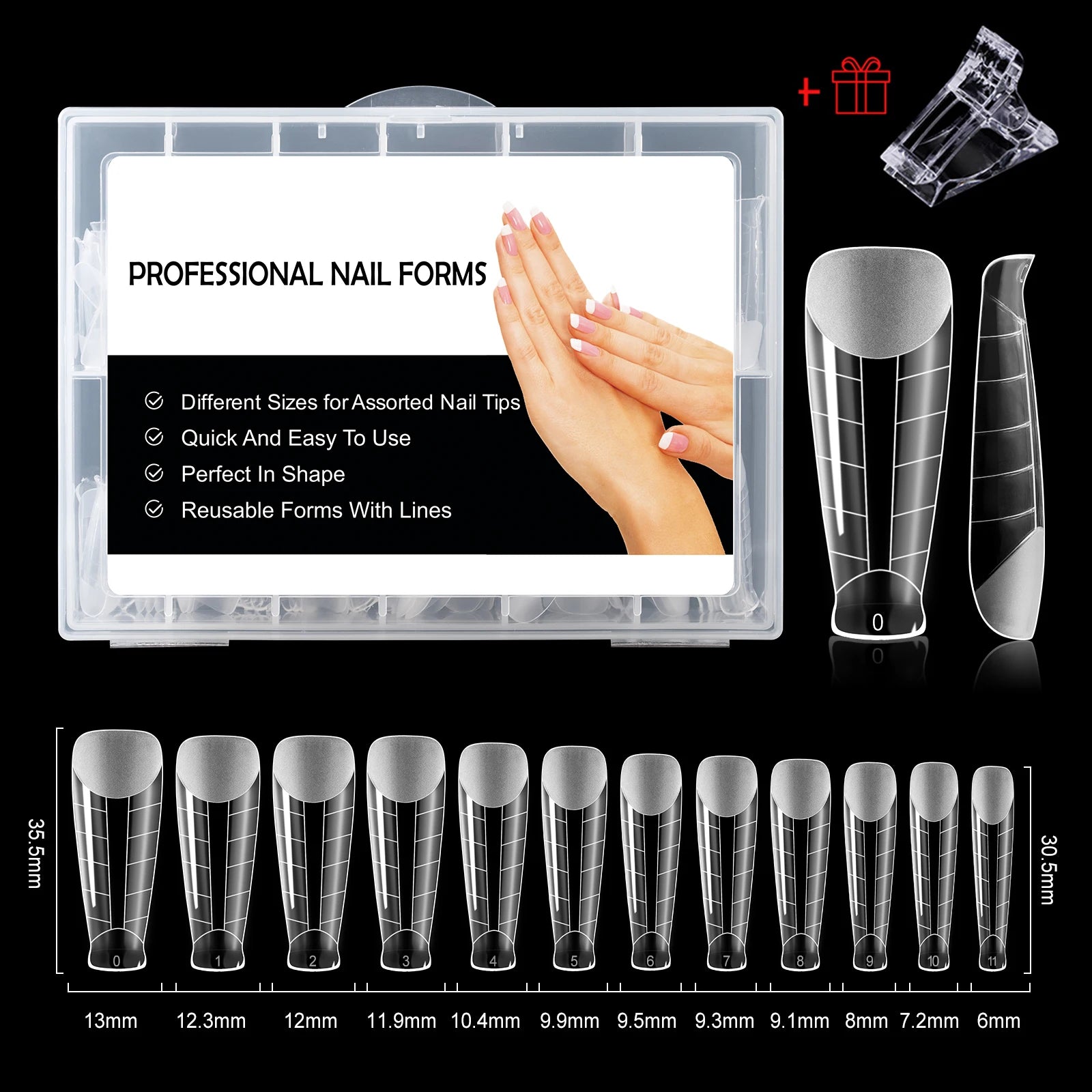 NEW Stiletto Coffin Clear Dual Forms False Tips Quick Building Gel Mold Nail System Full Cover Nail Extension Forms Top H-...