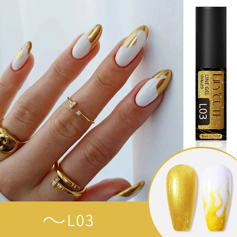 LILYCUTE 5ML Metallic Painting Liner Gel Nail Polish Super Bright Gold Silver Mirror Drawing Gel Semi Permanent Line Frenc...