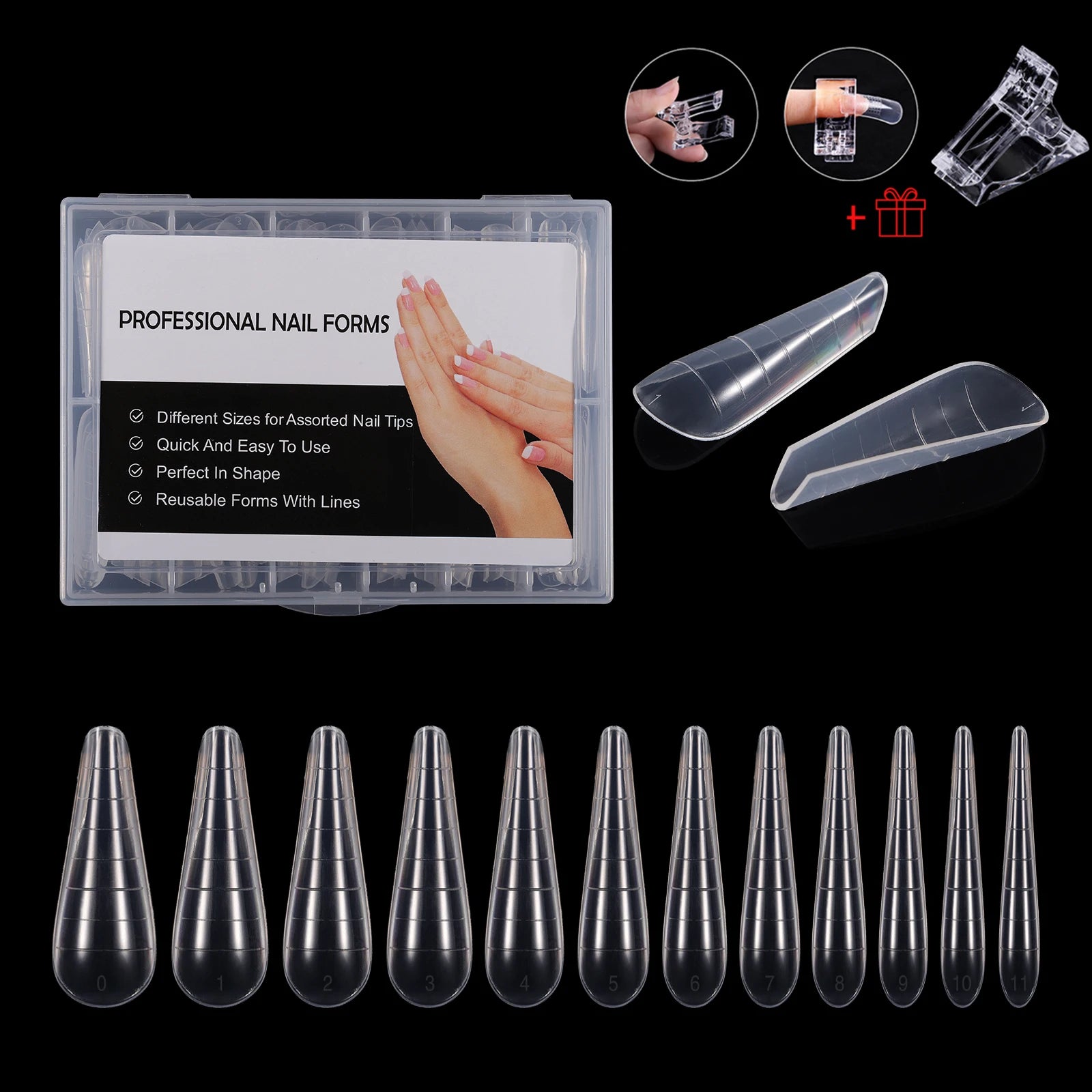 NEW Stiletto Coffin Clear Dual Forms False Tips Quick Building Gel Mold Nail System Full Cover Nail Extension Forms Top L-120pcs-box 1.0