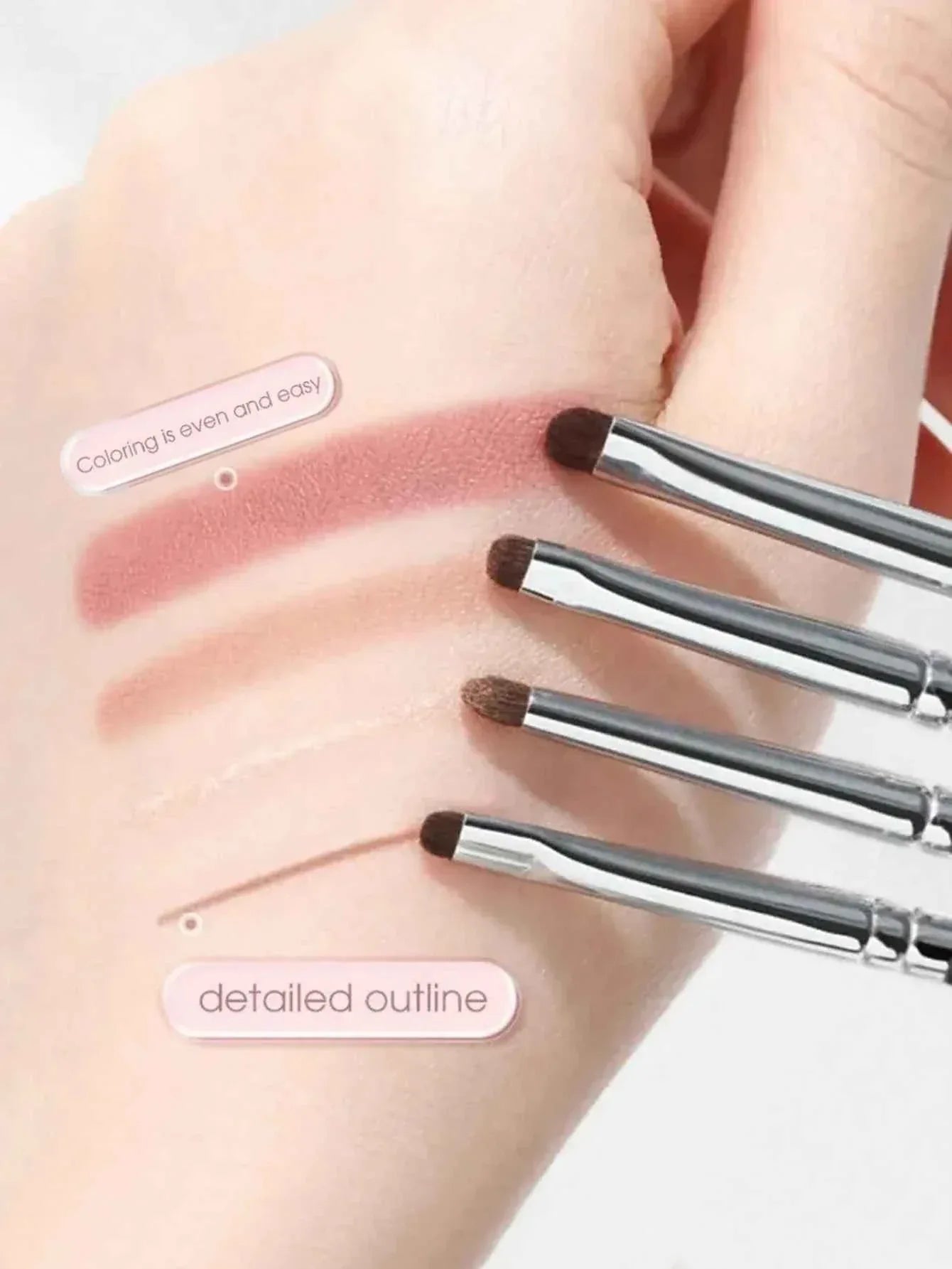 1 Set Of 4 Black Eye Detail Makeup Brushes Pony Hair Precision Eye Shadow Lying Silkworm Brightening Eyeliner Applicator S...