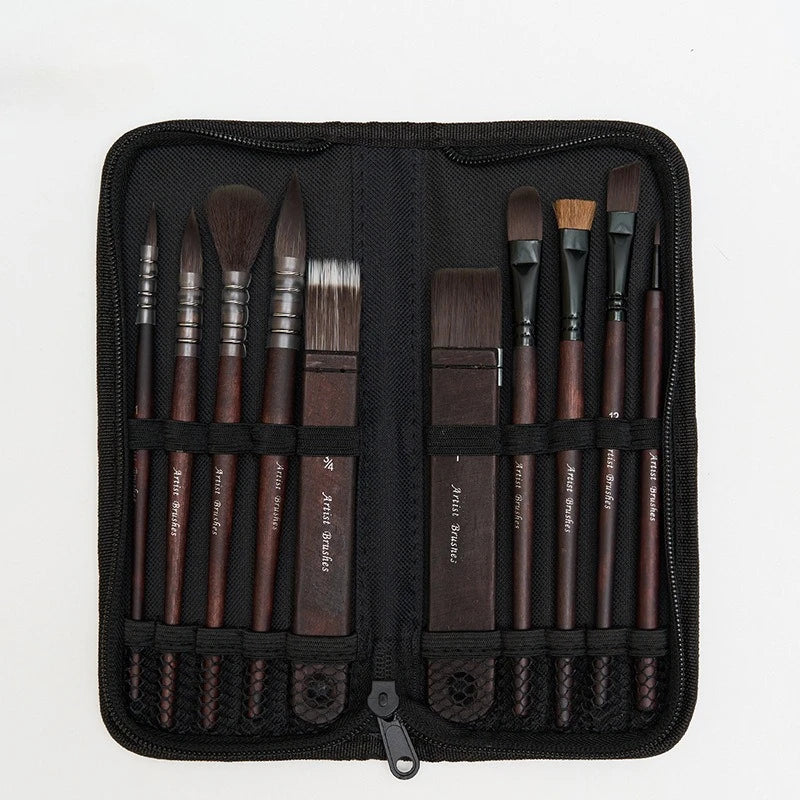 10 Pcs Watercolor Painting Brush Set Mop Organic Blue Squirrel Horse Hair Paintbrush Multi-Function Acrylic Art Supplies C...