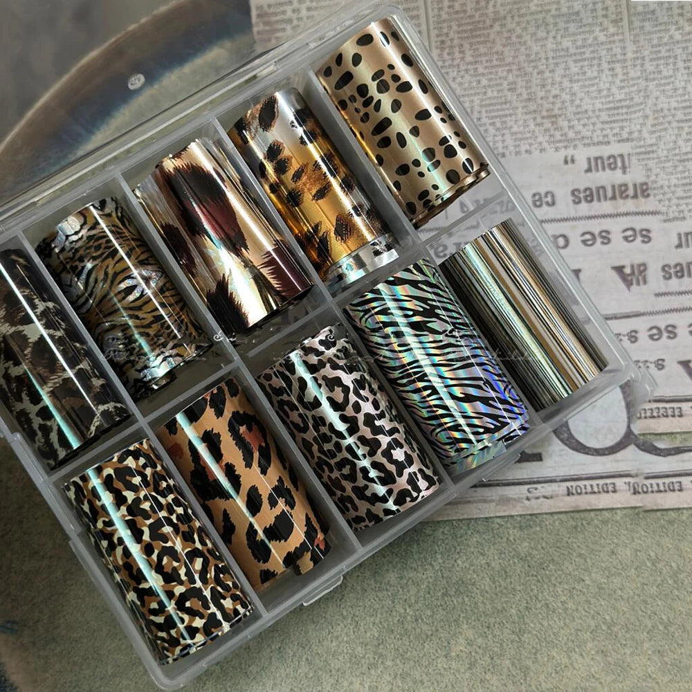 10 Rolls 2.5*50cm Sexy Lace Nail Foils Black White Transfer Paper Nail Art Stickers Stripe Lace Manicure Decals Nail Decorations Aurora Glow Avenue