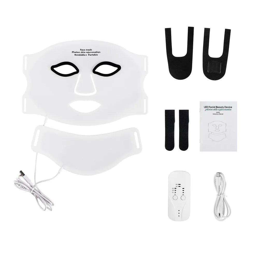 Silicone LED Mask Face With Neck 7 Colors LED Photon Red Light Infrared Therapy Flexible Facial Mask Repair Skin Wireless Use WHITE