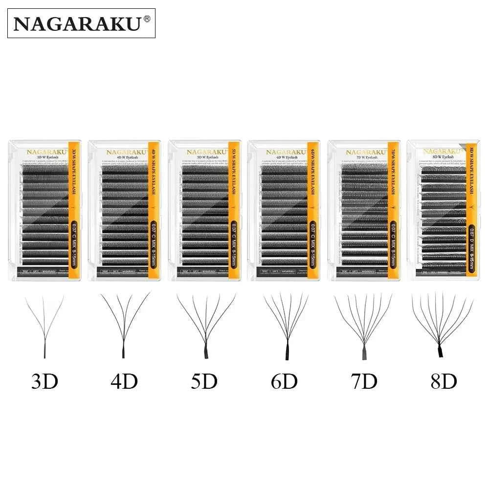 NAGARAKU Automatic Flowering W Shape Bloom 3D 4D 5D 6D 7D 8D Premade Fans Speed Eyelash Extensions Natural Soft Light Full...