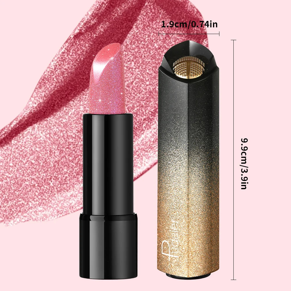 1 PC Glitter Lipstick, a pressable pearlescent lipstick, is very shiny like crushed diamond particles, smooth and long-las...