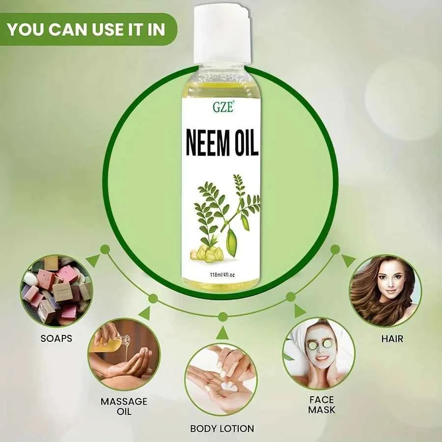 GZE Neem Oil for Skin, Hair Growth Undiluted Cold-Pressed, Uses for Hair, Skin, and Nails - 