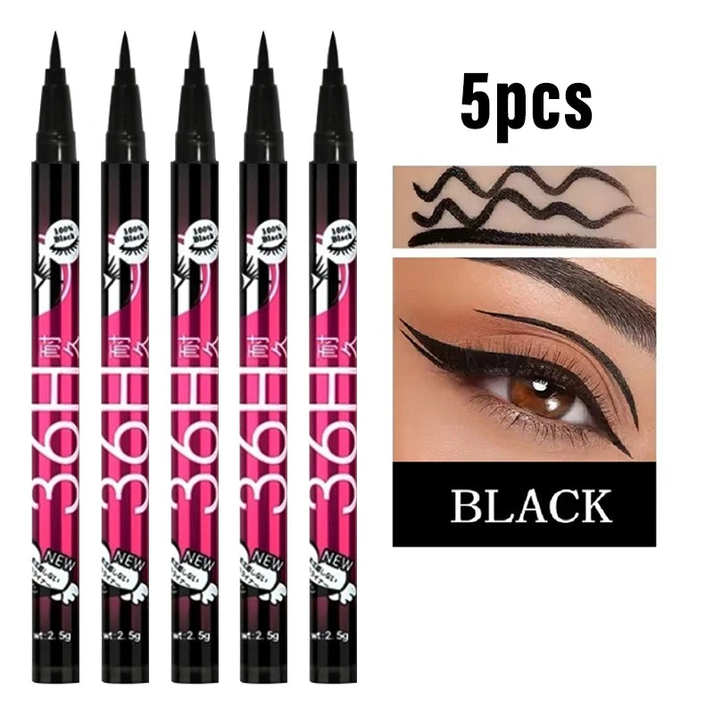 1/2/5pcs Smooth Liquid Eyeliner Pen Long-lasting Waterproof Non-smudged Black Eyeliner Pencils High Pigmented Punk Eye Makeup Aurora Glow Avenue