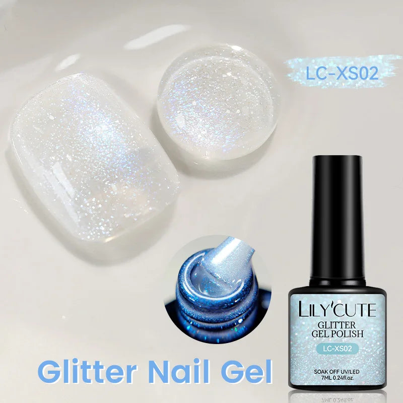 LILYCUTE 7ml Shiny Glitter Nail Gel Polish Pearl Shell Sparkling White UV LED Varnishes Soak Off Gel Manicure Decoration 6...