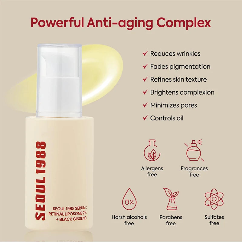 Korean 1988 Retinol Face Care Serum,Black Ginseng Niacinamide Vitamin C Moisturizing Firming Ampoule,Anti Aging Wrinkle Sk...