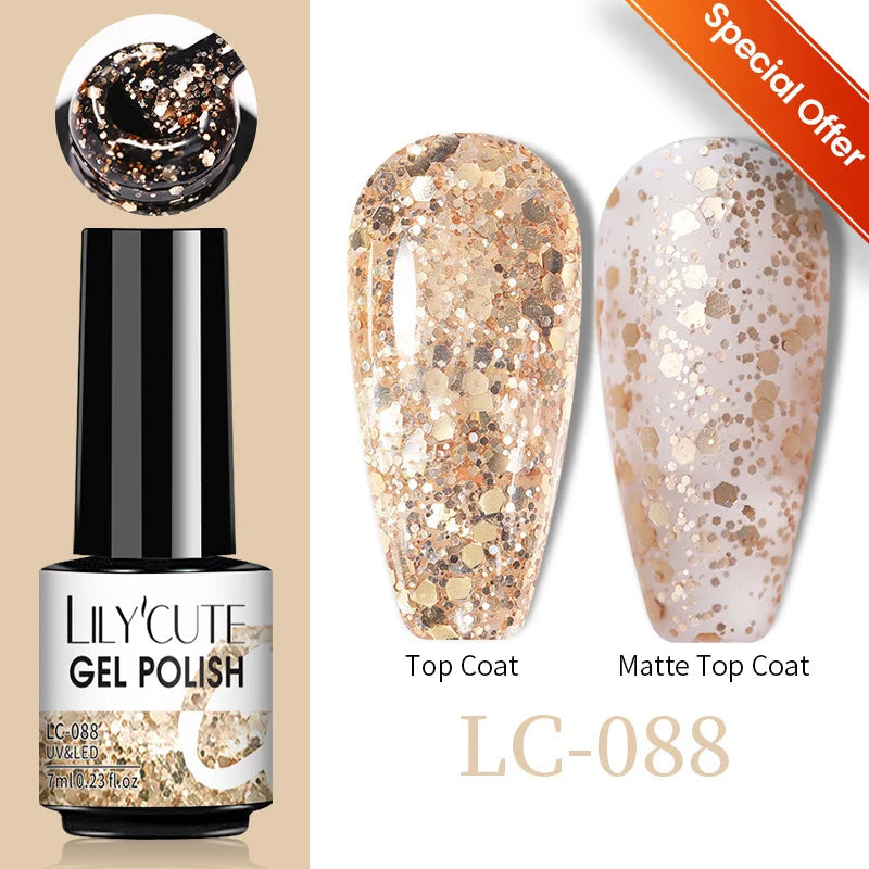 LILYCUTE 7ml Shiny Glitter Nail Gel Polish Pearl Shell Sparkling White UV LED Varnishes Soak Off Gel Manicure Decoration 5...